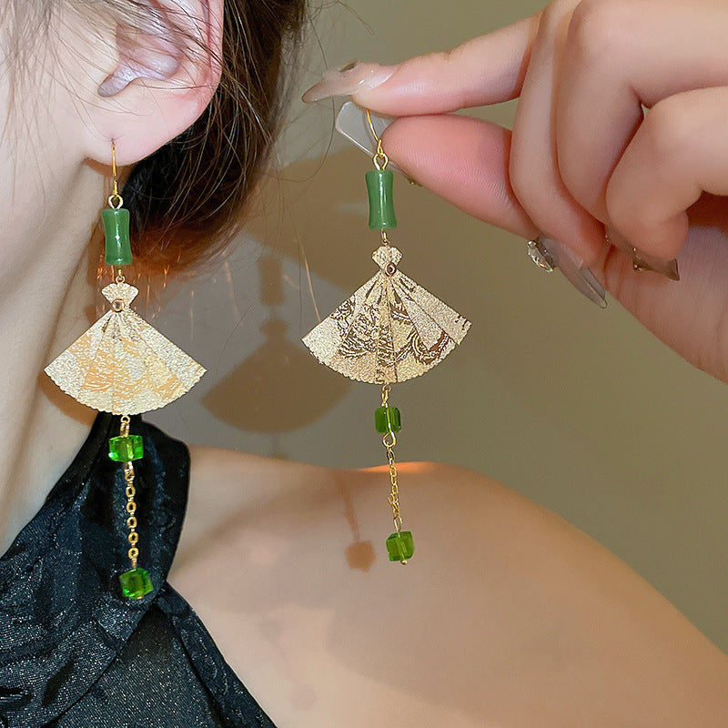 Wholesale New Chinese Style Lotus Fan Butterfly Pearl Tassel Temperament Fashion Niche High-end Earrings